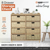 Home Master 8 Drawer Natural Seagrass Wooden Storage Chest Stylish 85cm